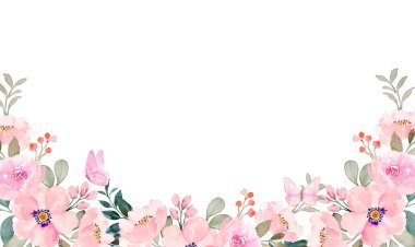 Düğün, doğum günü, kart, arkaplan, davetiye, duvar kağıdı, çıkartma, dekorasyon için suluboya çiçek sınırı.