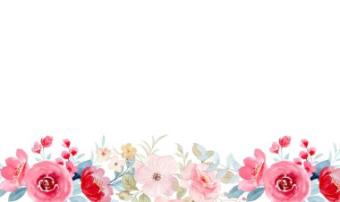 Düğün, doğum günü, kart, arkaplan, davetiye, duvar kağıdı, çıkartma, dekorasyon için suluboya çiçek sınırı.