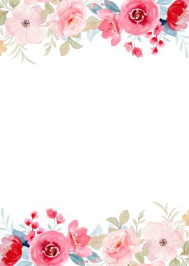 Düğün, doğum günü, kart, arkaplan, davetiye, duvar kağıdı, çıkartma, dekorasyon için suluboya çiçek sınırı.