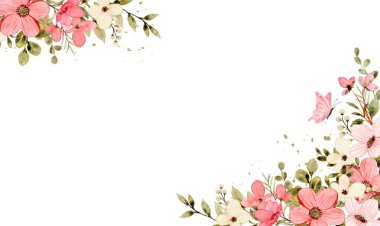 Suluboya çiçek çerçevesi beyaz arkaplanda izole.