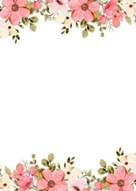 Suluboya çiçek çerçevesi beyaz arkaplanda izole.