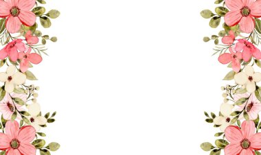 Suluboya çiçek çerçevesi beyaz arkaplanda izole.