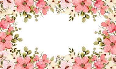 Suluboya çiçek çerçevesi beyaz arkaplanda izole.