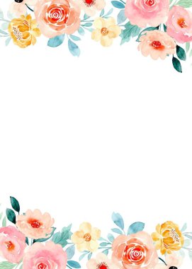 Suluboya çiçek çerçevesi beyaz arkaplanda izole.