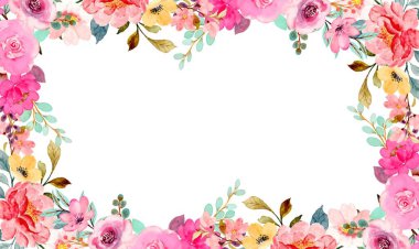 Suluboya çiçek çerçevesi beyaz arkaplanda izole.