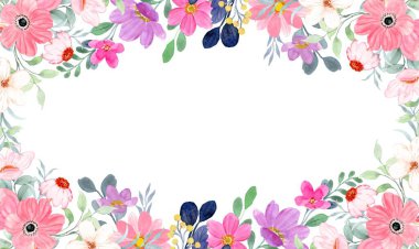 Suluboya çiçek çerçevesi beyaz arkaplanda izole.