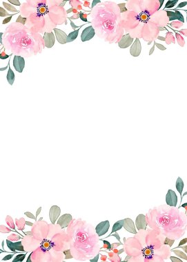  Suluboya çiçek çerçevesi beyaz arkaplanda izole.