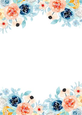  Suluboya çiçek çerçevesi beyaz arkaplanda izole.