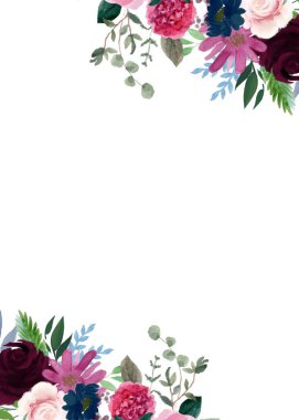 Tasarım için suluboya çiçek çerçevesi arkaplanı.