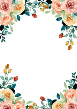 Tasarım için suluboya çiçek çerçevesi arkaplanı.