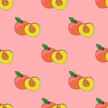 Şeftali aromalı kusursuz desenler. Şeftalinin botanik çizimi. 