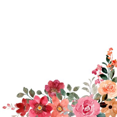 Suluboya çiçekleri tasarım için çerçeve. Çiçek çerçeveli kart şablonu. Pankart ve düğün kartı için vektör tasarımı çizimi.