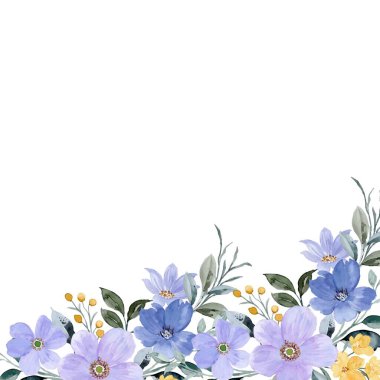 Suluboya çiçekleri tasarım için çerçeve. Çiçek çerçeveli kart şablonu. Pankart ve düğün kartı için vektör tasarımı çizimi.