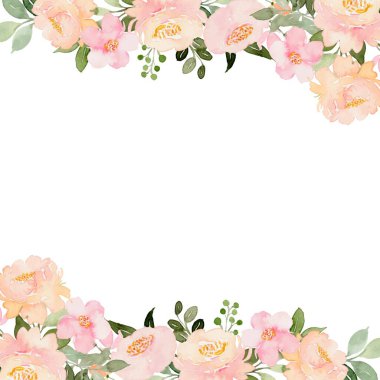 Suluboya çiçekleri tasarım için çerçeve. Çiçek çerçeveli kart şablonu. Pankart ve düğün kartı için vektör tasarımı çizimi.