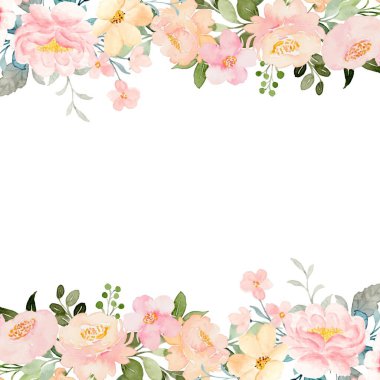 Suluboya çiçekleri tasarım için çerçeve. Çiçek çerçeveli kart şablonu. Pankart ve düğün kartı için vektör tasarımı çizimi.