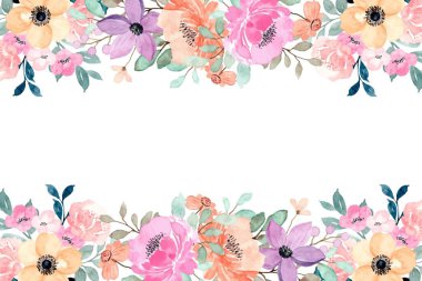 suluboya çiçek çerçevesi, tasarım için arkaplan, pastel renkler