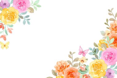 watercolor flowers frame, background for design, pastel colors clipart