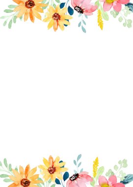 Tasarımlarınızı beyaz bir arkaplanda izole edilmiş suluboya çiçek çerçevesi ile dekore edin.