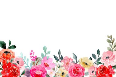 Çiçek açan botanik suluboya çiçekleri sınır çerçevesi