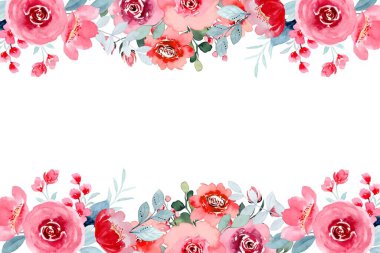 Çiçek açan botanik suluboya çiçekleri sınır çerçevesi