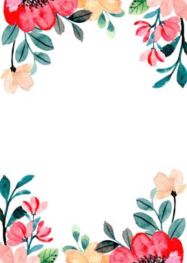 Düğün, doğum günü, kart, arkaplan, davetiye, duvar kağıdı, çıkartma, dekorasyon için suluboya çiçek sınırı.