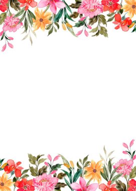 Çiçek açan botanik suluboya çiçekleri sınır çerçevesi.