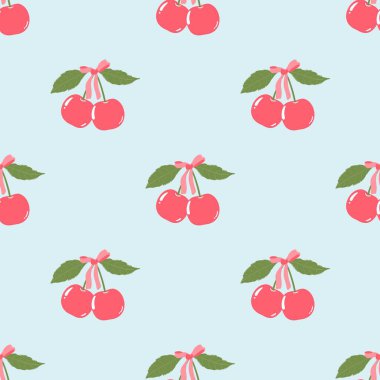 Kusursuz kırmızı kiraz desenli tasarım, kiraz desenli şablon vektörü