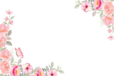 Düğün, doğum günü, kart, arkaplan, davetiye, duvar kağıdı, çıkartma, dekorasyon için suluboya çiçek sınırı.