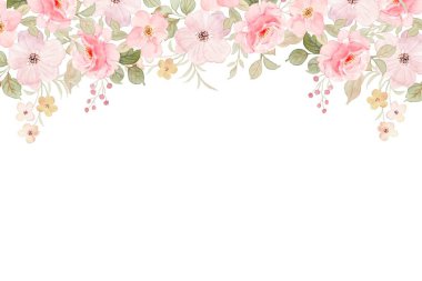 Düğün, doğum günü, kart, arkaplan, davetiye, duvar kağıdı, çıkartma, dekorasyon için suluboya çiçek sınırı.