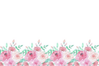 Düğün, doğum günü, kart, arkaplan, davetiye, duvar kağıdı, çıkartma, dekorasyon için suluboya çiçek sınırı.