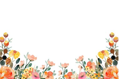 Düğün, doğum günü, kart, arkaplan, davetiye, duvar kağıdı, çıkartma, dekorasyon için suluboya çiçek sınırı.