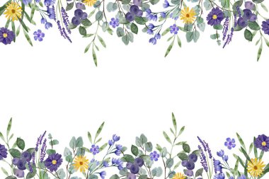 Beyaz arkaplanda suluboya çiçeksiz sınır çerçevesi.