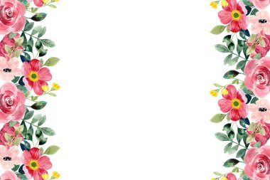 Düğün, doğum günü, kart, arkaplan, davetiye, duvar kağıdı, çıkartma, dekorasyon için suluboya çiçek sınırı.