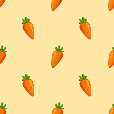 Havuçlu karikatür deseni, Paskalya temalı arka plan, sebzelerin vektör çizimi, sağlıklı vejetaryen yemek duvar kağıdı.