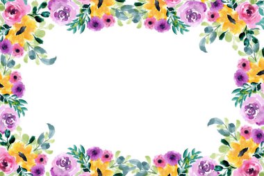 Düğün, doğum günü, kart, arkaplan, davetiye, duvar kağıdı, çıkartma, dekorasyon için suluboya çiçek sınırı.