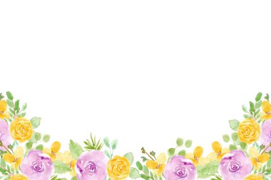 Düğün, doğum günü, kart, arkaplan, davetiye, duvar kağıdı, çıkartma, dekorasyon için suluboya çiçek sınırı.