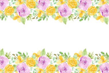 Düğün, doğum günü, kart, arkaplan, davetiye, duvar kağıdı, çıkartma, dekorasyon için suluboya çiçek sınırı.