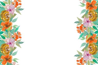 Düğün, doğum günü, kart, arkaplan, davetiye, duvar kağıdı, çıkartma, dekorasyon için suluboya çiçek sınırı.