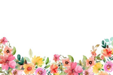 Düğün, doğum günü, kart, arkaplan, davetiye, duvar kağıdı, çıkartma, dekorasyon için suluboya çiçek sınırı.