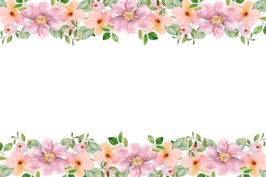 Düğün, doğum günü, kart, arkaplan, davetiye, duvar kağıdı, çıkartma, dekorasyon için suluboya çiçek sınırı.