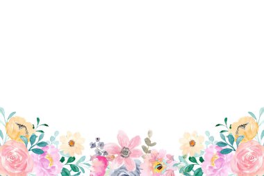 Düğün, doğum günü, kart, arkaplan, davetiye, duvar kağıdı, çıkartma, dekorasyon için suluboya çiçek sınırı.