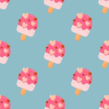 Mavi pastel arka planda vektörsüz dondurma deseni.