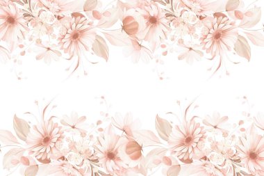 Çiçek açan botanik suluboya çiçekler sınır çerçevesi. Beyaz arkaplanda suluboya çiçek.