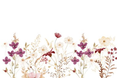 Çiçekli suluboya bitkisel çiçekler sınır çerçevesi. 