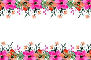 Çiçekli suluboya bitkisel çiçekler sınır çerçevesi. 