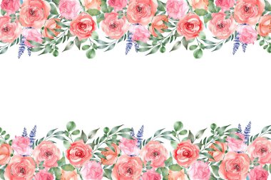 Çiçekli suluboya bitkisel çiçekler sınır çerçevesi. 