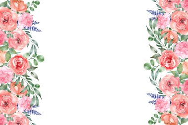 Çiçekli suluboya bitkisel çiçekler sınır çerçevesi. 