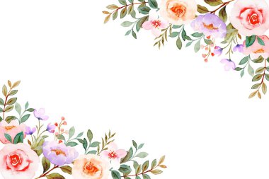 Düğün, doğum günü, kart, arkaplan, davetiye, duvar kağıdı, çıkartma, dekorasyon için suluboya çiçek sınırı.