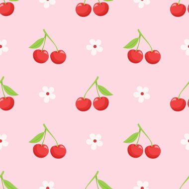 Kusursuz kırmızı kiraz desenli tasarım, kiraz desenli şablon vektörü