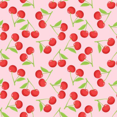 Kusursuz kırmızı kiraz desenli tasarım, kiraz desenli şablon vektörü